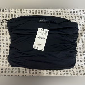NWT Zara Black Ruched Tube Top Size Large